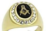 Stainless Steel Masonic Oval Ring with encircled with CZ stones