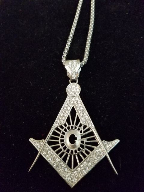 Mason Masonic Large Square and Compass Stainless Pendant and chain