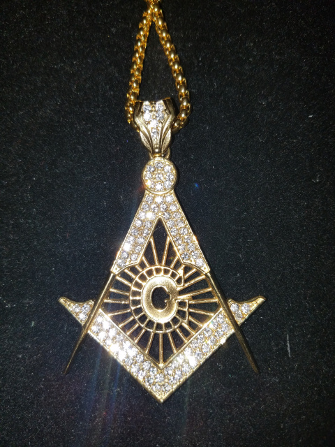 Mason Masonic Large Square and Compass Stainless Pendant and chain