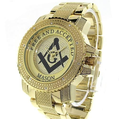 Masonic/Mason stainless bling watch silver or gold 