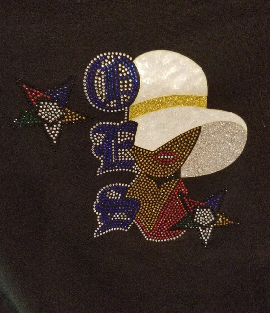 OES Eastern Star lady with white hat bling tee