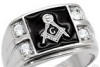 Masonic stainless steel square ring with 2 cz stones on either side